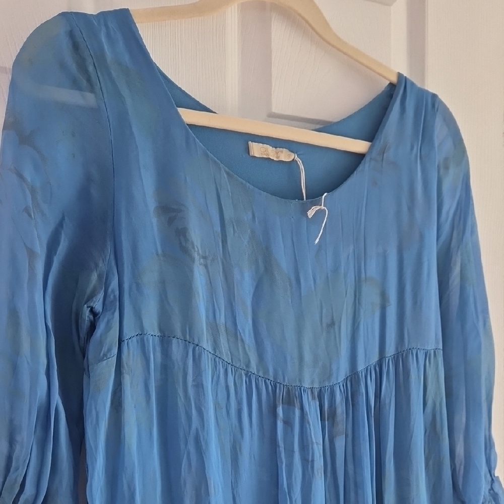 GUISY Blue Sheer Maxi Dress - Lightweight Layered Women's Dress - Picture 13 of 14